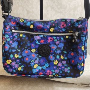 NWOT Kipling Black and Blue Floral Crossbody Bag